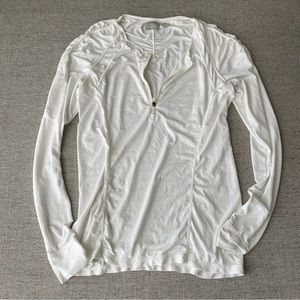 Athleta Ruched Half Zip White Long Sleeve Top